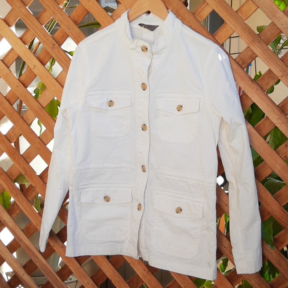 Eddie Bauer Stand Up Collar White Safari Jacket M